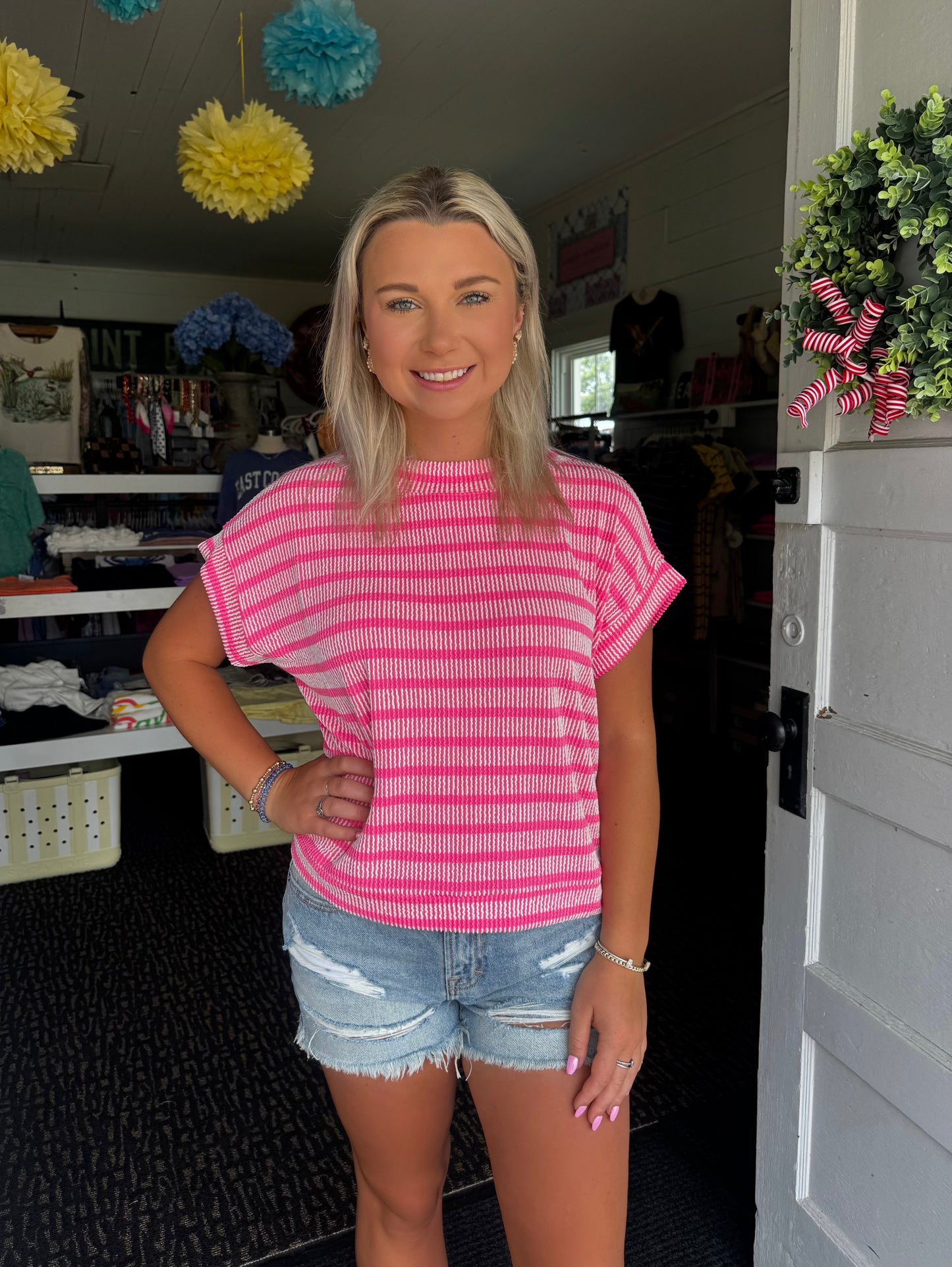 EVERYDAY STRIPED TOP IN HOT PINK