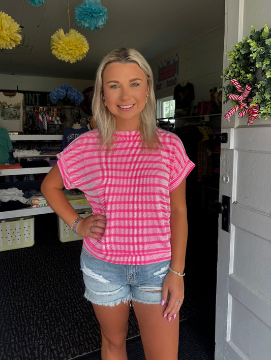 EVERYDAY STRIPED TOP IN HOT PINK