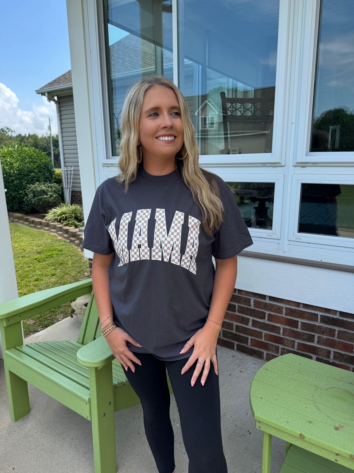 Mama Checkered Graphite Tee