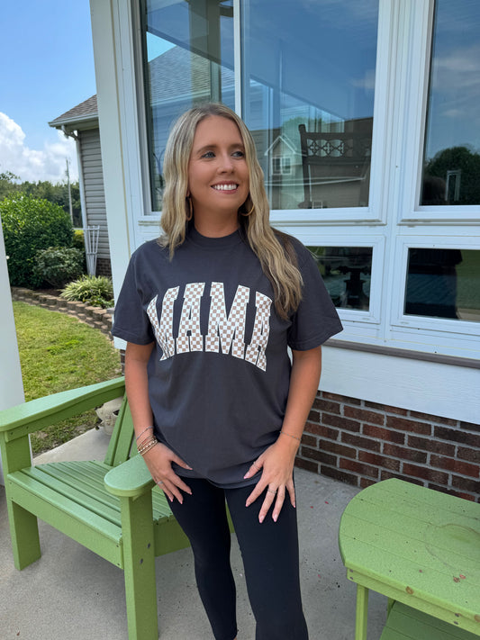 Mama Checkered Graphite Tee