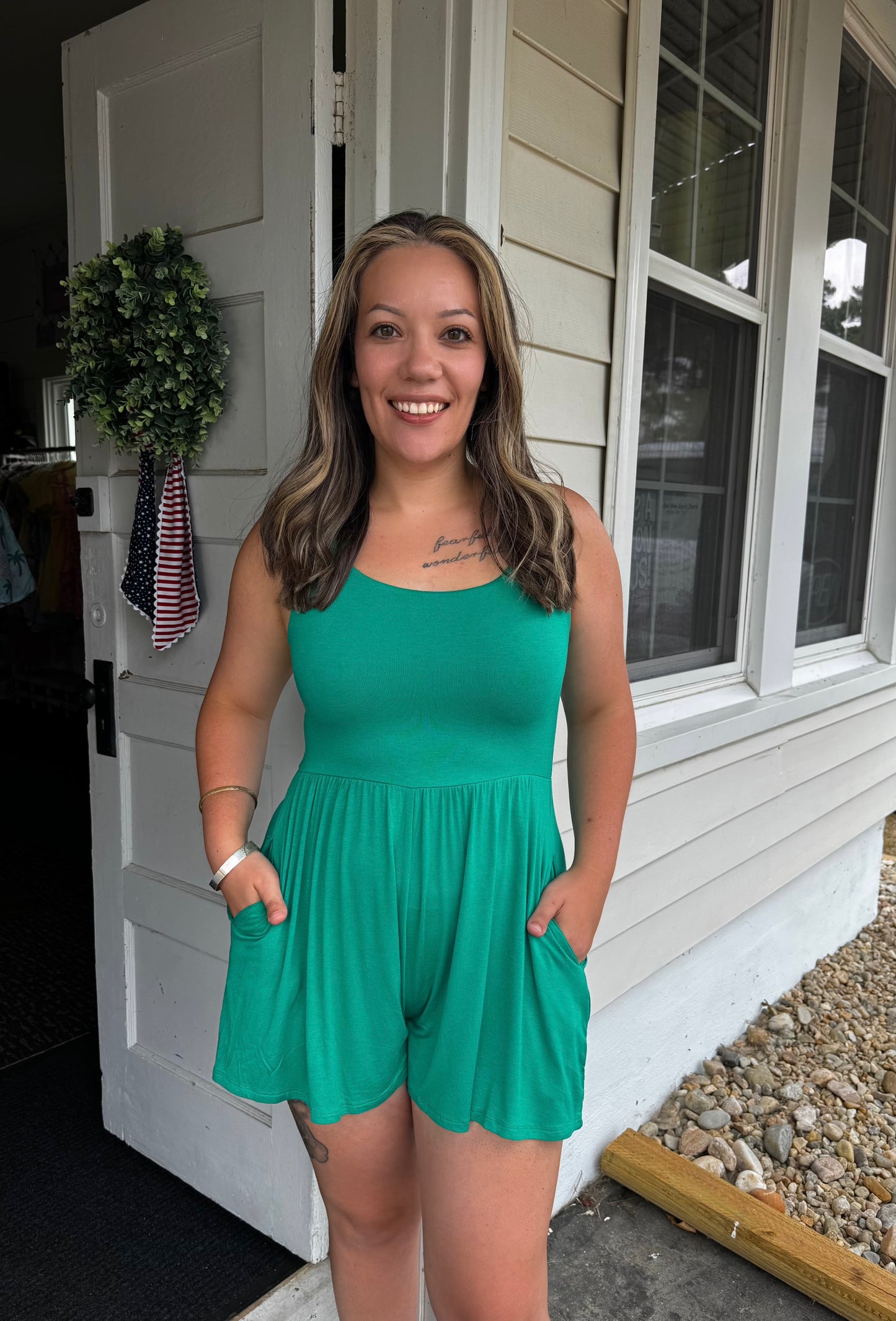 LIVIN' EASY ROMPER IN KELLY GREEN