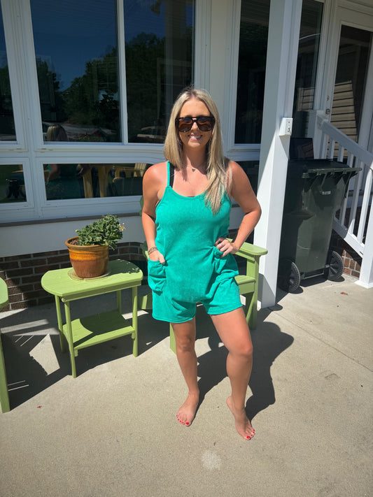 Washed Tank Romper in Green