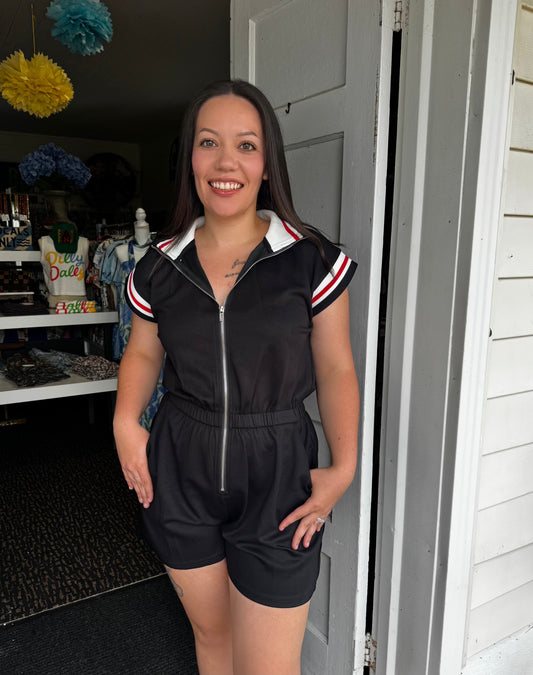 COURTSIDE ROMPER IN BLACK