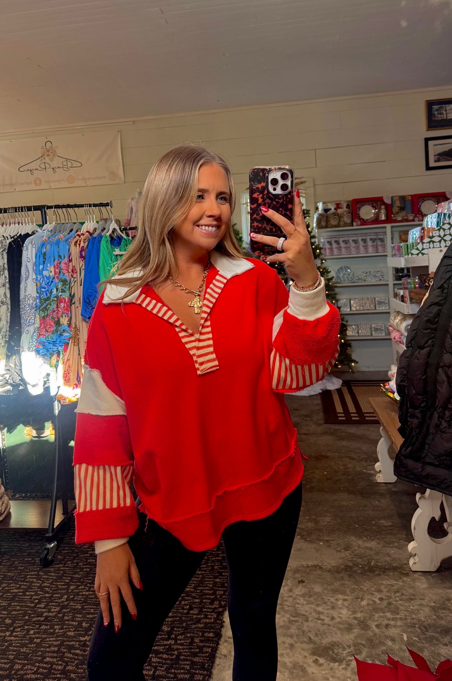 SUTTON TOP IN RED/WHITE
