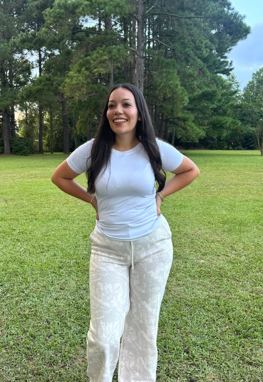 Mid Rise Camo Sweatpants in Beige
