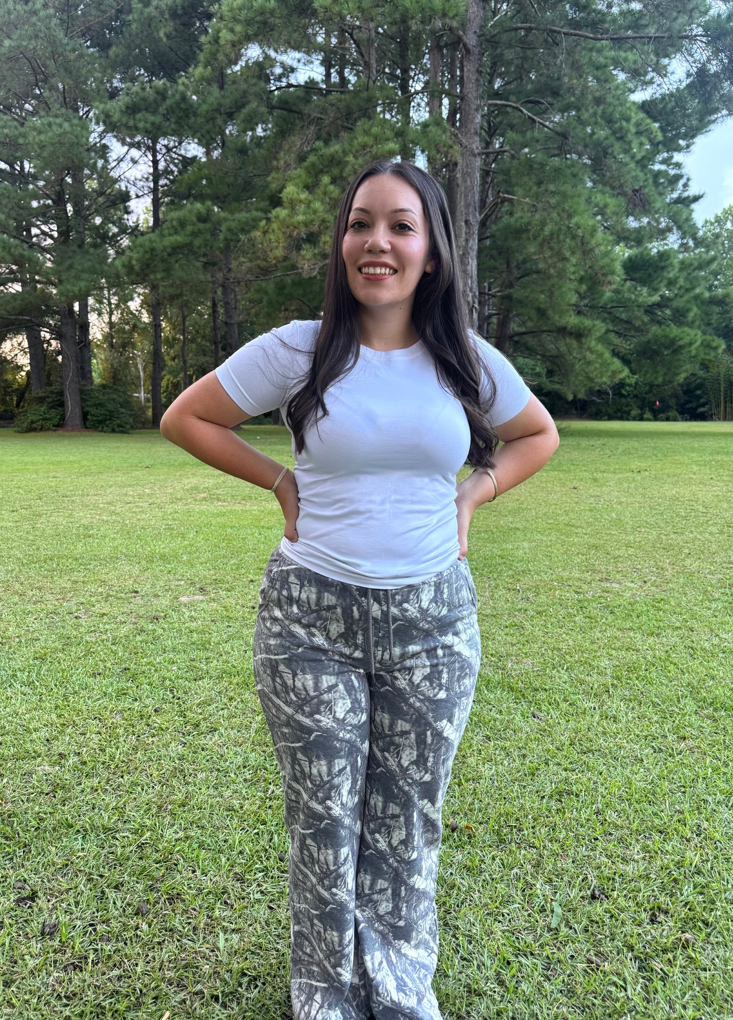Mid Rise Camo Sweatpants in Olive Green