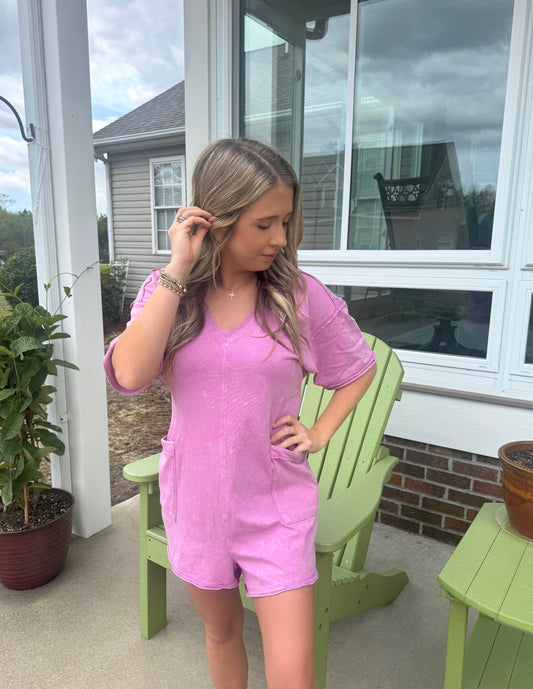 Washed Tee Romper in Orchid