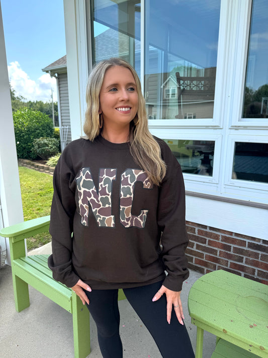 NC Camo Chocolate Crewneck
