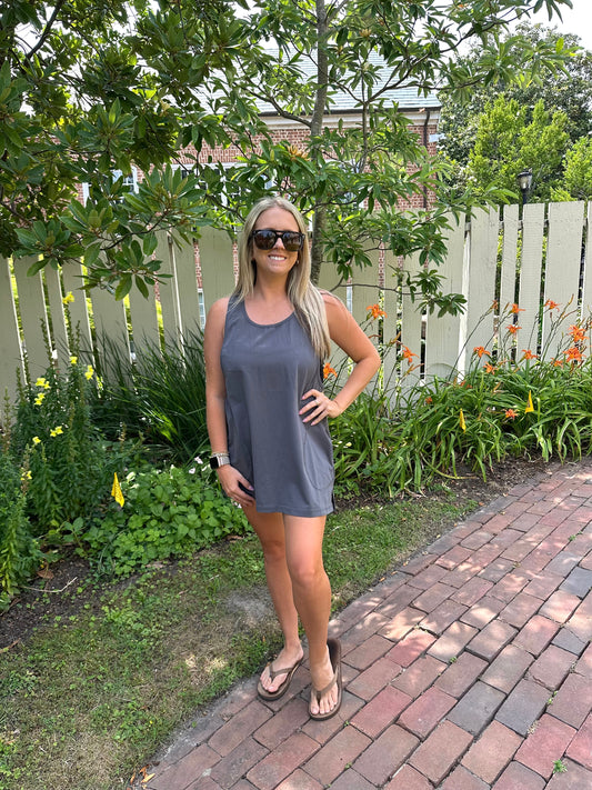 Racer Back Oversized Tunic in Charcoal