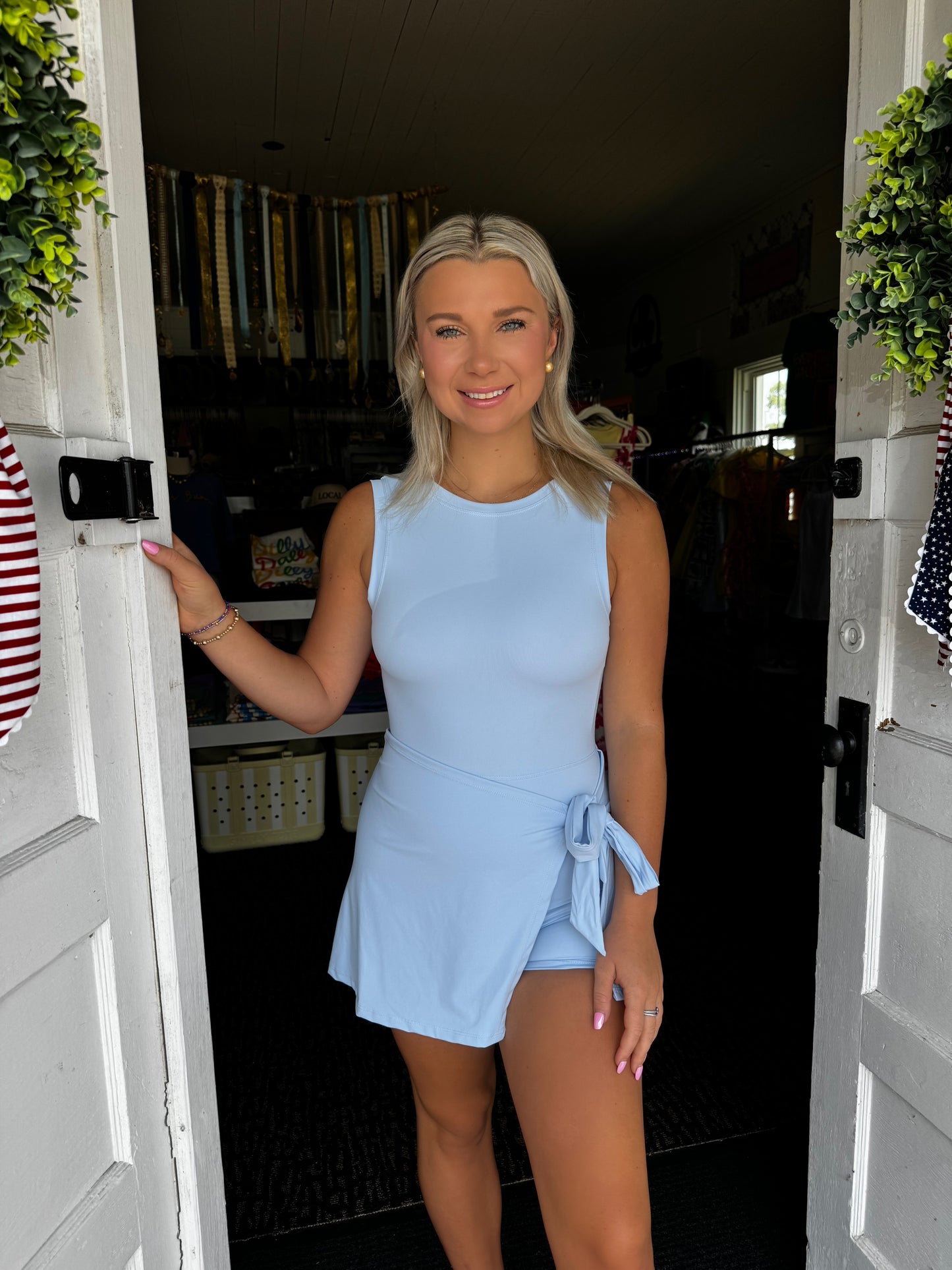 TIED & TRUE ACTIVE DRESS IN LIGHT BLUE