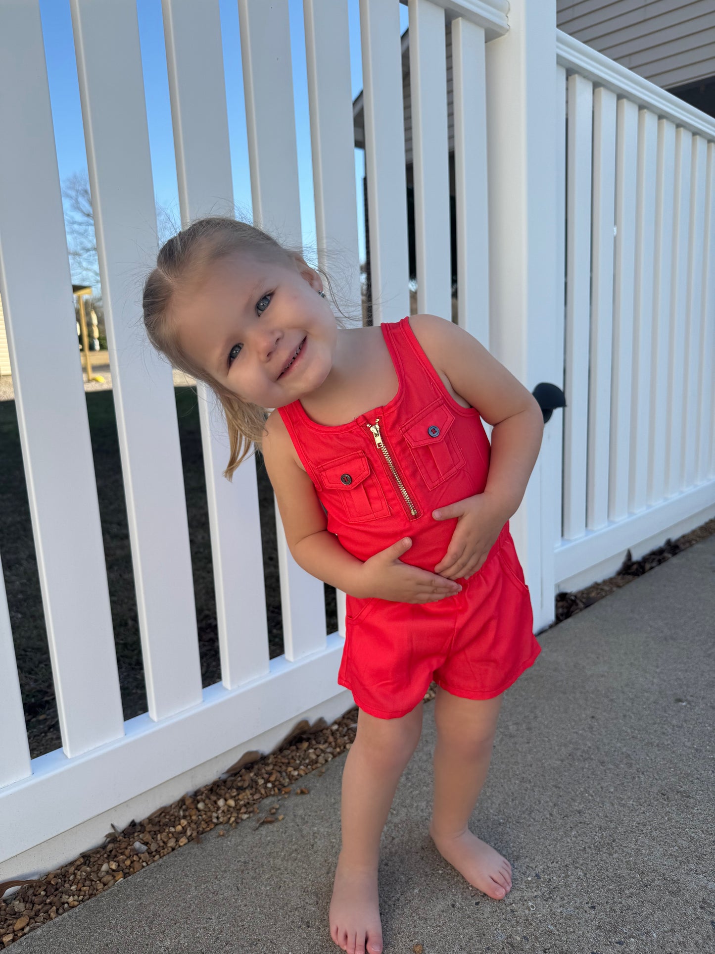 Red Spring Shorts Romper