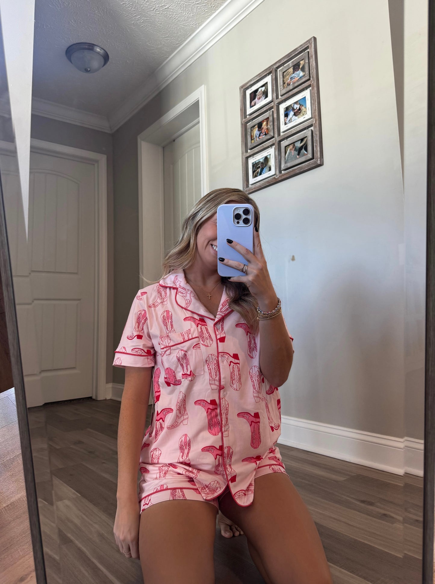 Light Pink Western Boots Pajama Set