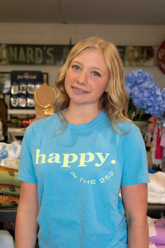 "happy. IN THE 252" Tee in Lagoon Blue