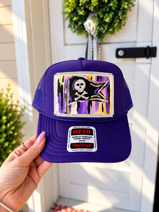 PURPLE PIRATE FLAG TRUCKER HAT