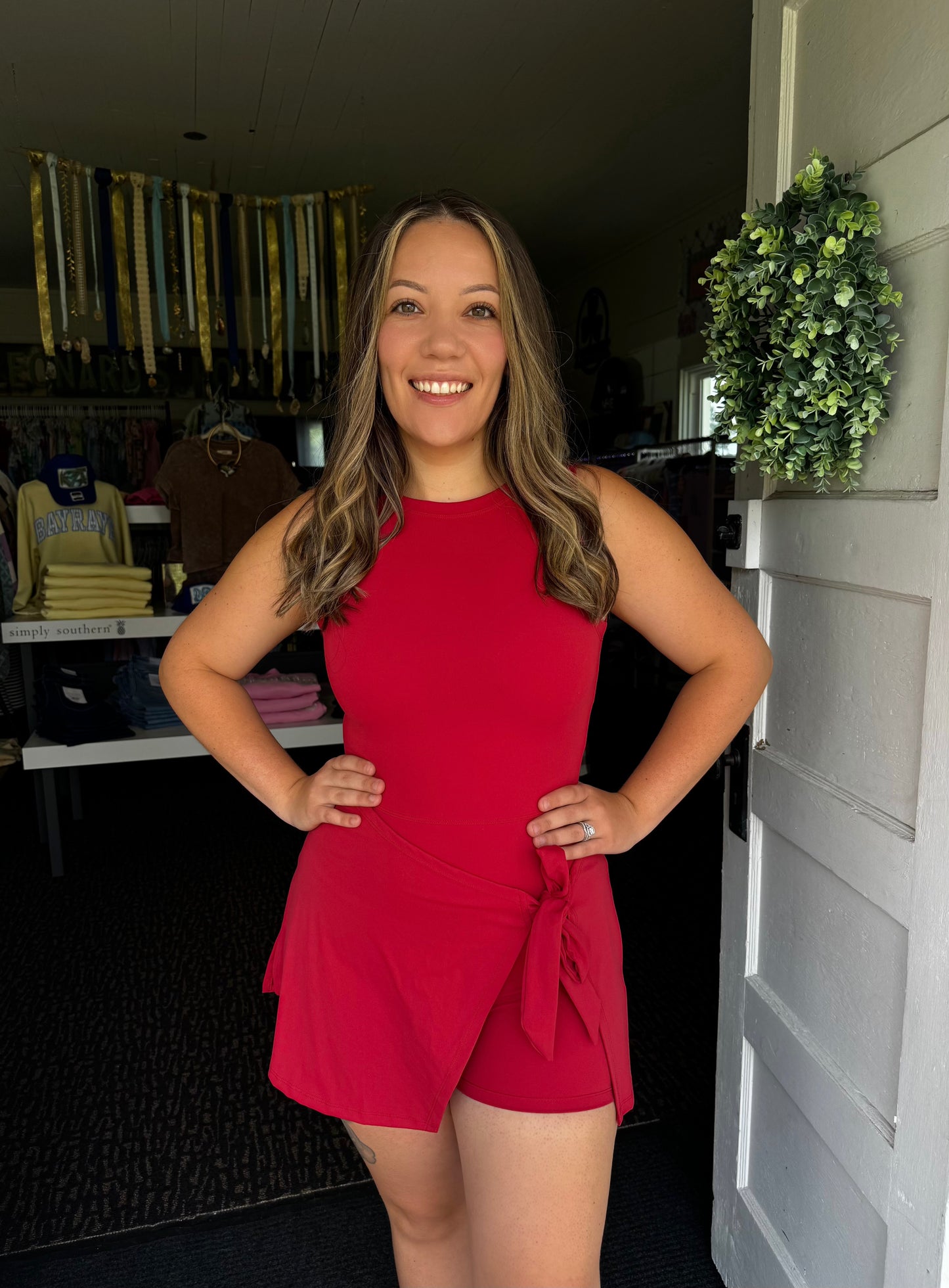 TIED & TRUE ACTIVE DRESS IN RED