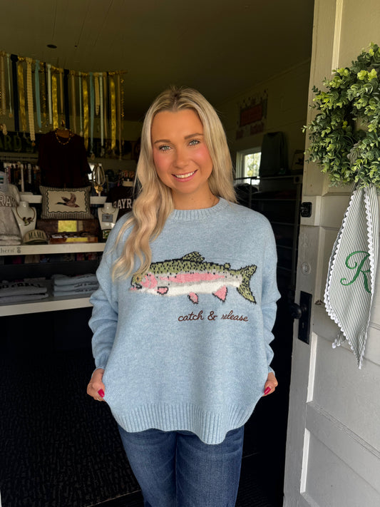 CATCH & RELEASE SWEATER IN BLUE