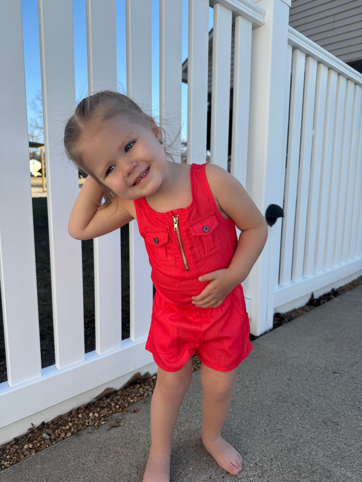 Red Spring Shorts Romper