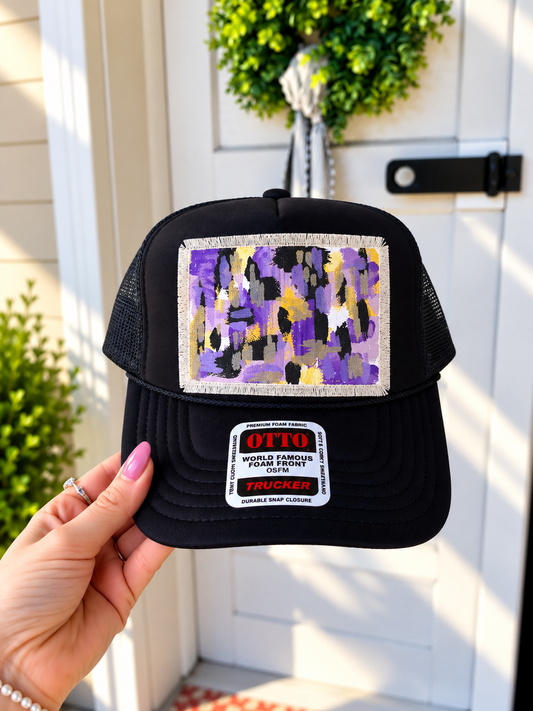 BLACK/PURPLE ABSTRACT TRUCKER HAT