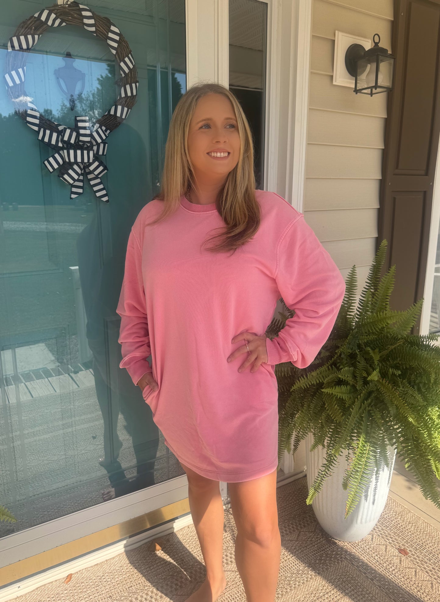 The Weekend Sweatshirt Dress in Pink