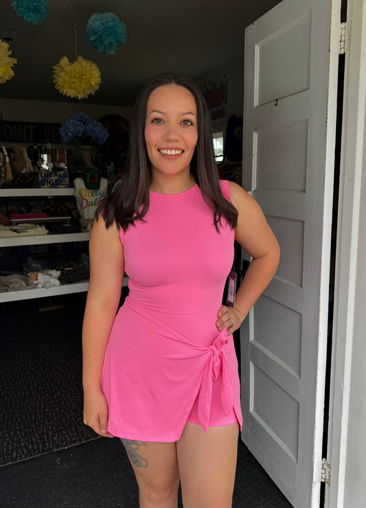 TIED & TRUE ACTIVE DRESS IN HOT PINK