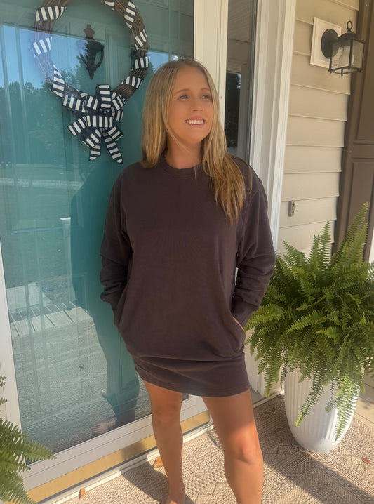 The Weekend Sweatshirt Dress in Brown