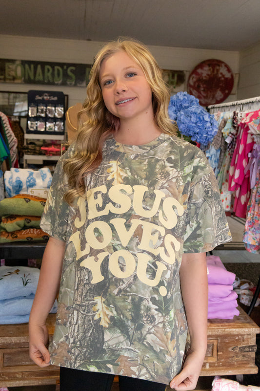 "Jesus Love You" Tee in Camo/Yellow
