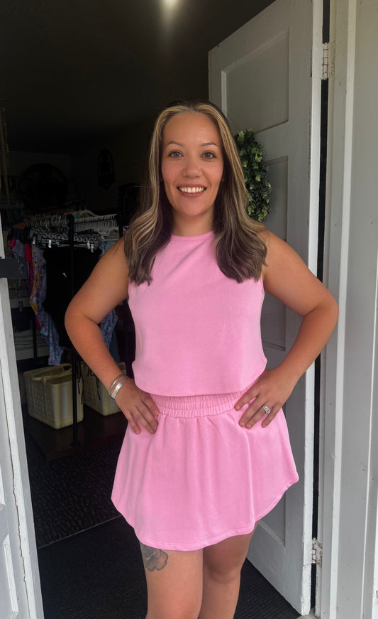 Terry Knit Tennis Skort Set in Pink