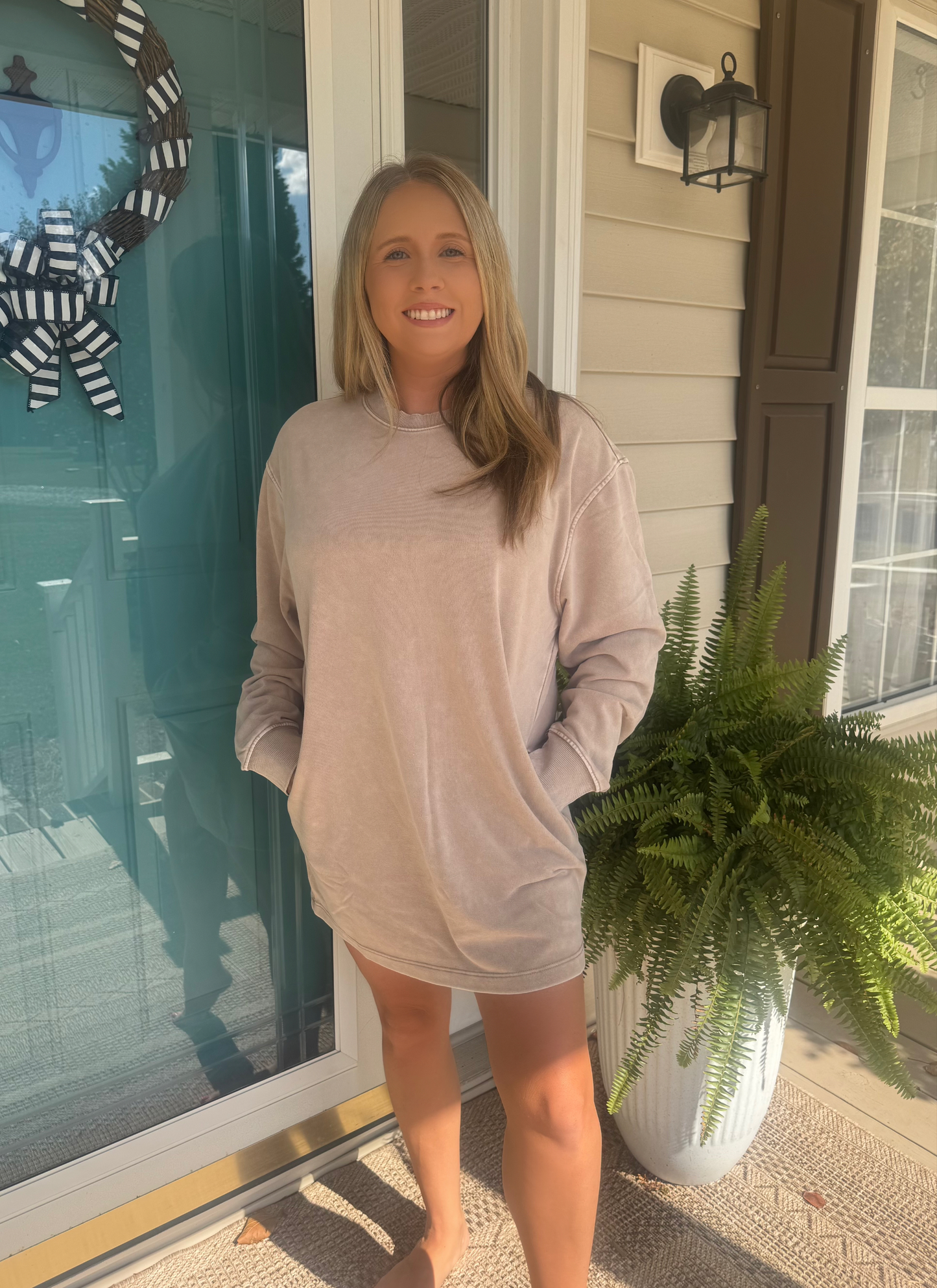 The Weekend Sweatshirt Dress in Taupe