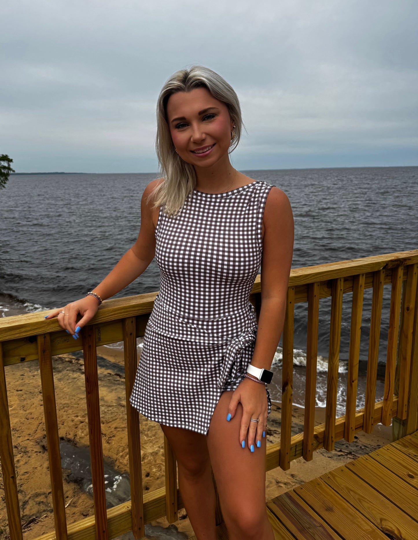 TIED & TRUE ACTIVE DRESS IN BROWN GINGHAM