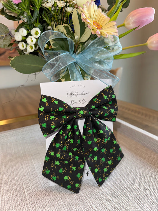 Black & Green Clover Sparkle Large Sailor Bow