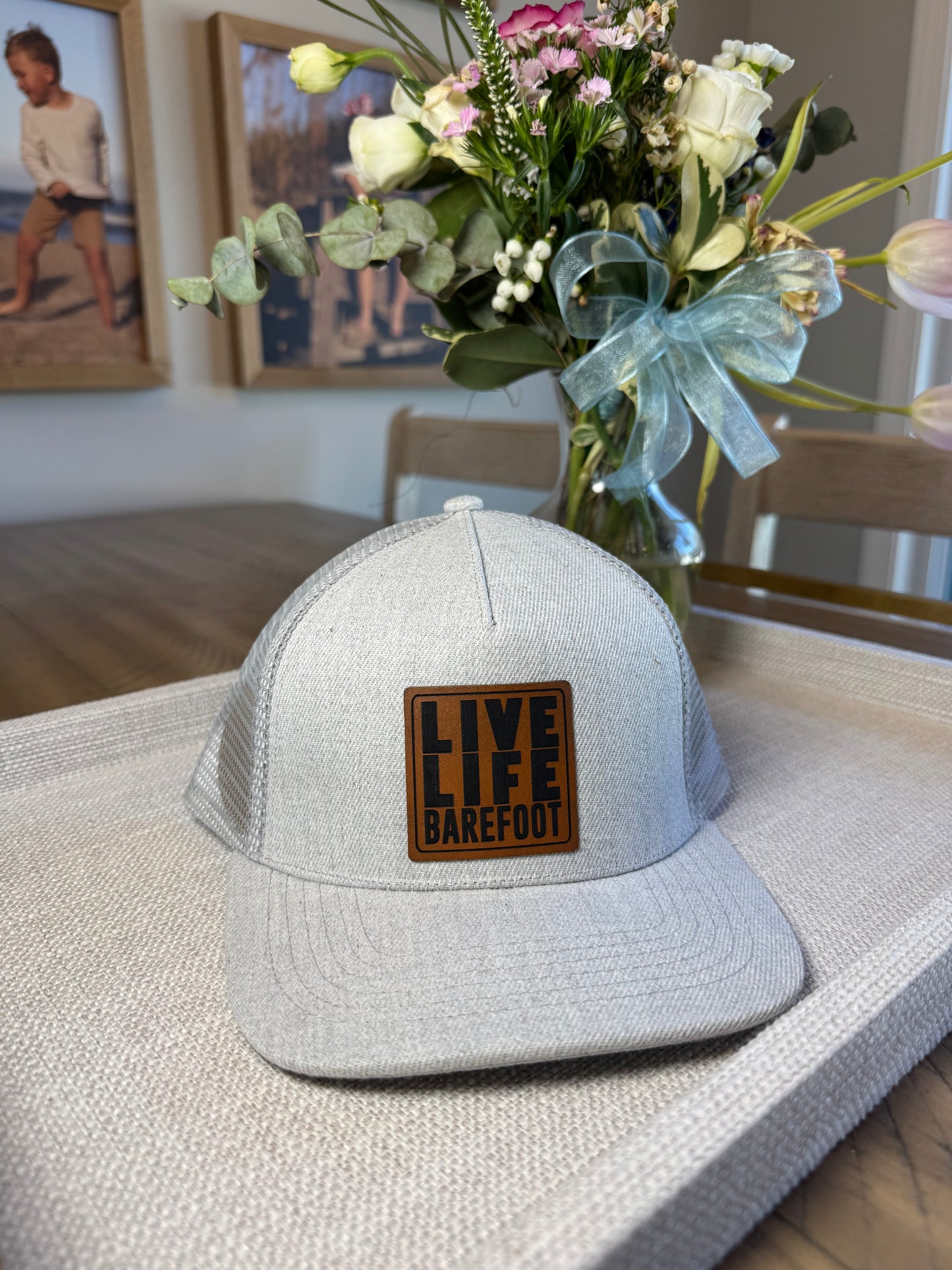 Kids "Live Life Barefoot" Trucker Hat in Grey