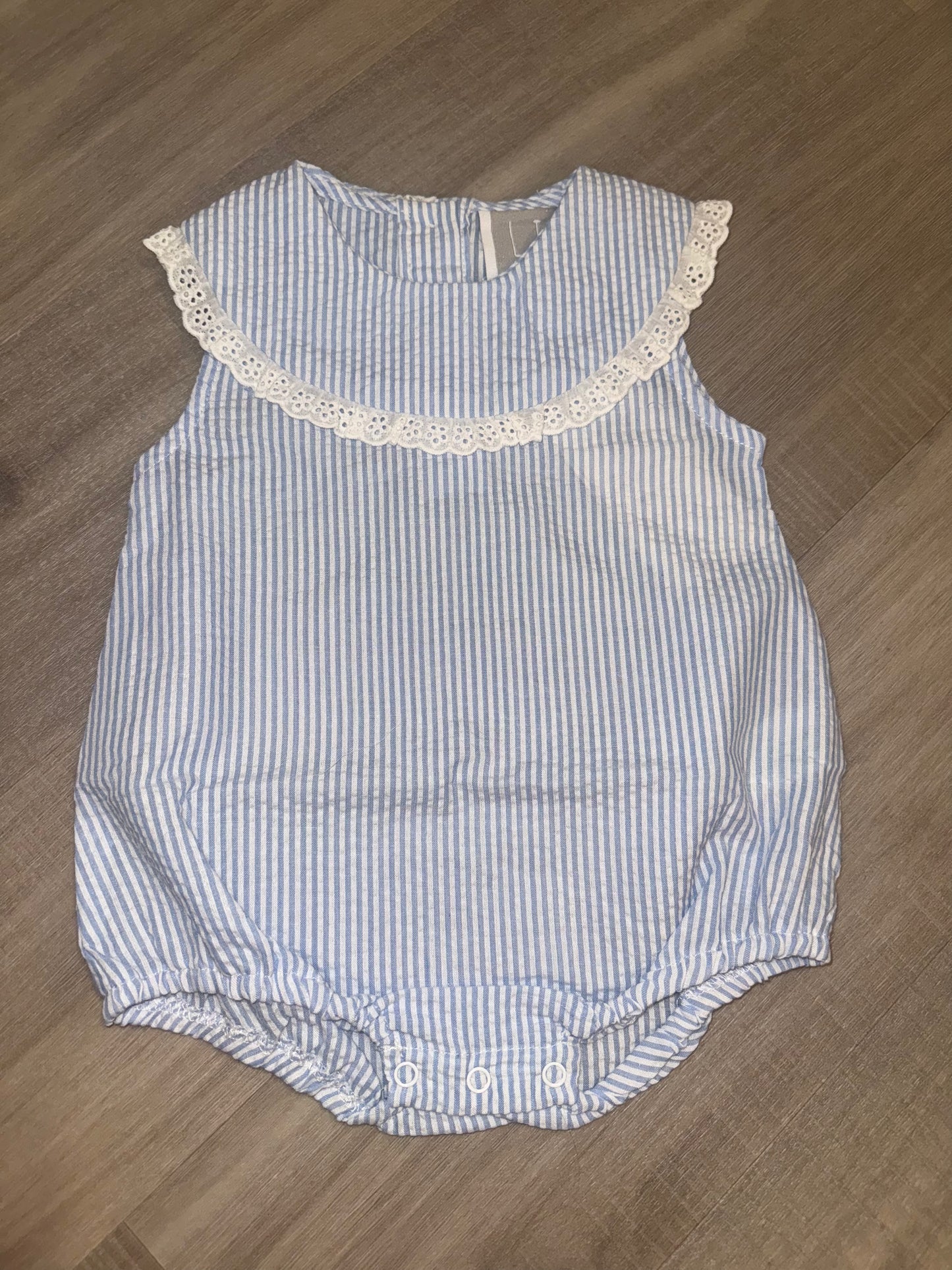 Light Blue Seersucker Bubble Romper