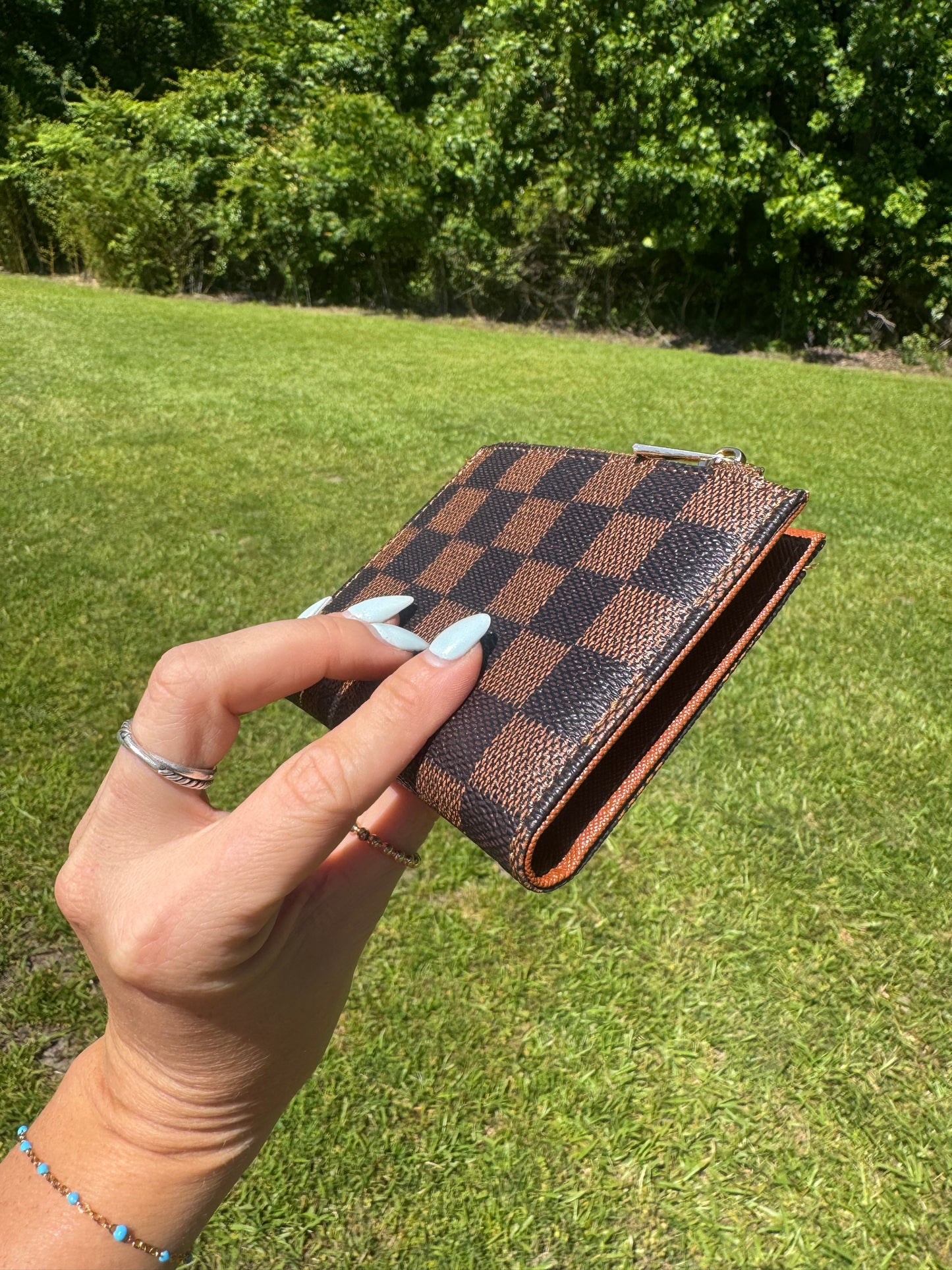 Checkered Wallet - Brown