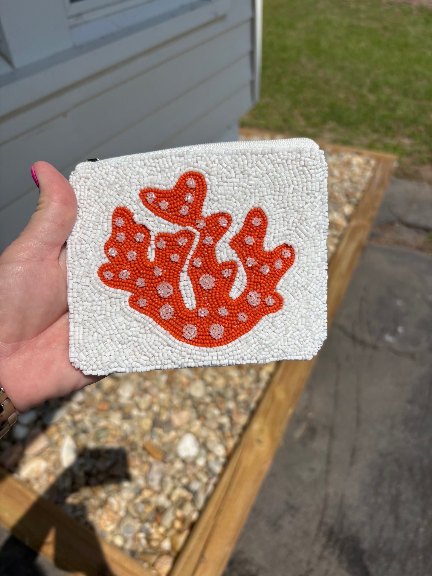 CORAL BEADED POUCH