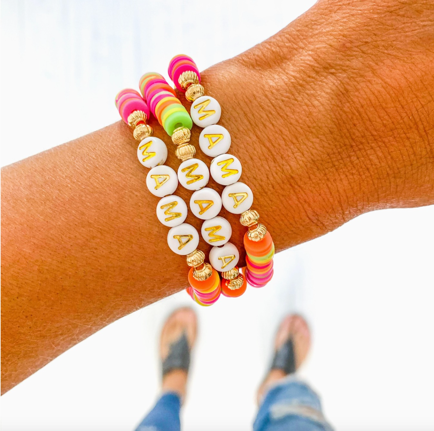 MAMA Neon Pink, Yellow, Orange Heishi Bracelets