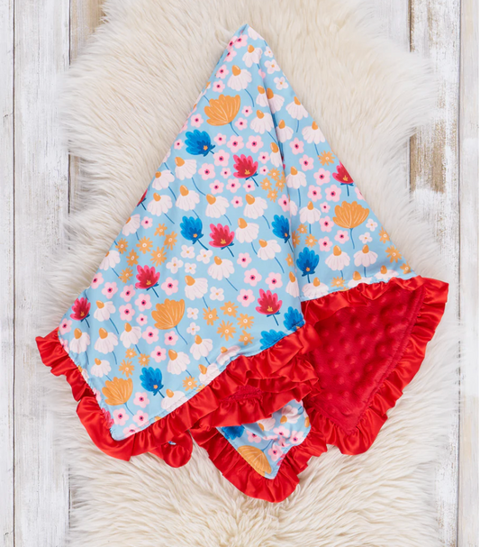 Red & Blue Daisies Blanket