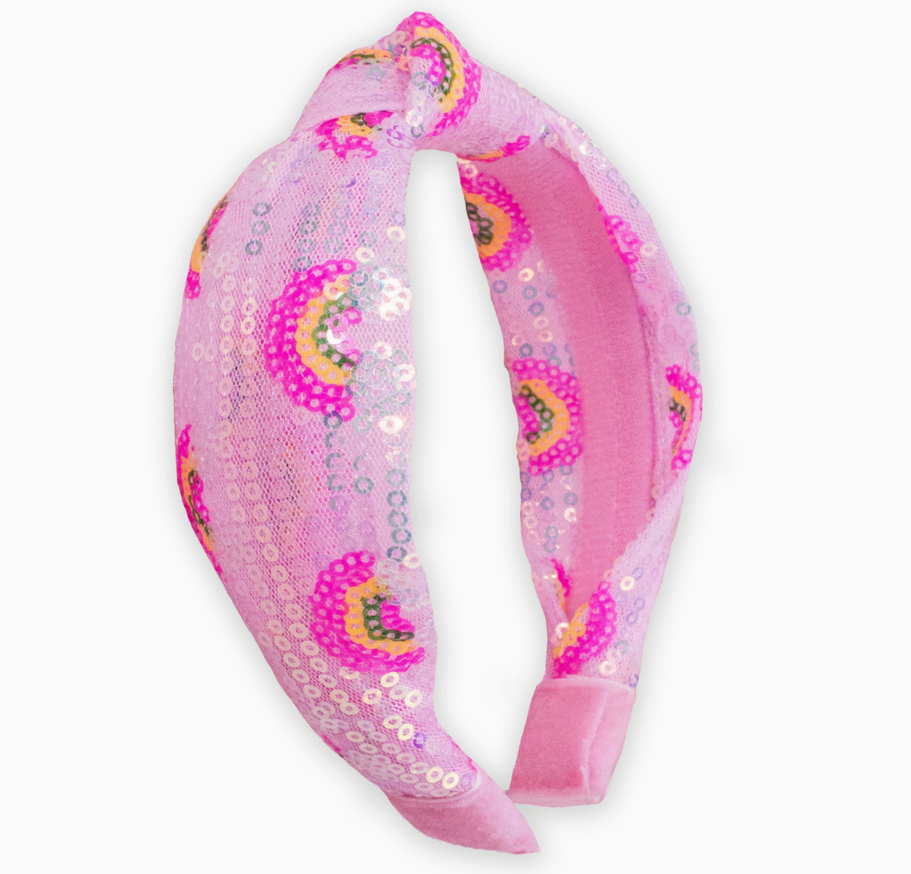 Kids Pink Rainbow Sequin Knot Headband