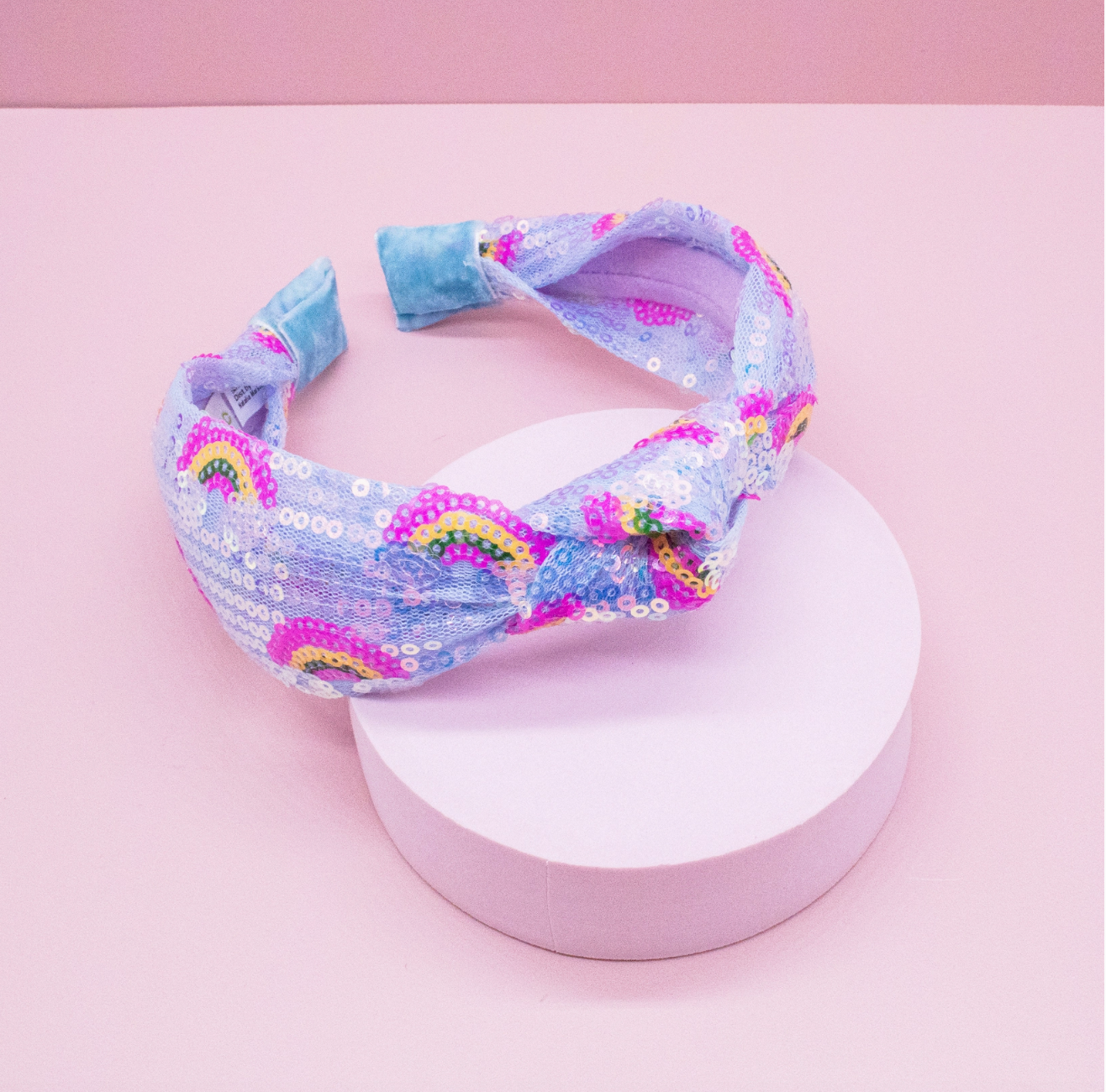 Kids Blue Rainbow Sequin Knot Headband