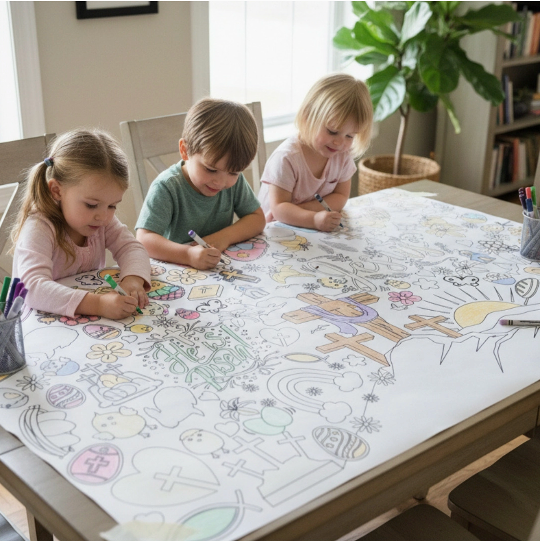 RELIGIOUS EASTER COLORING TABLECLOTH