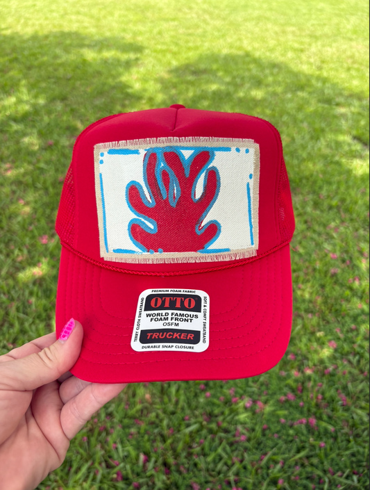 RED CORAL HAND PAINTED HAT