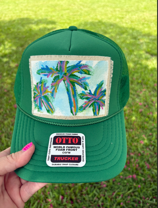PALM TREES HAND PAINTED HAT