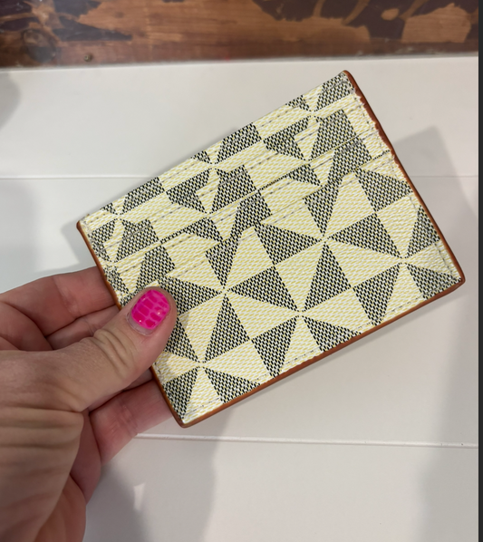CHECKERED CARD HOLDER - IVORY