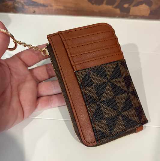 CHECKERED ZIPPER WALLET - BROWN