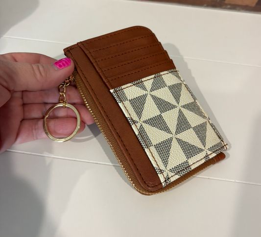 CHECKERED ZIPPER WALLET - IVORY