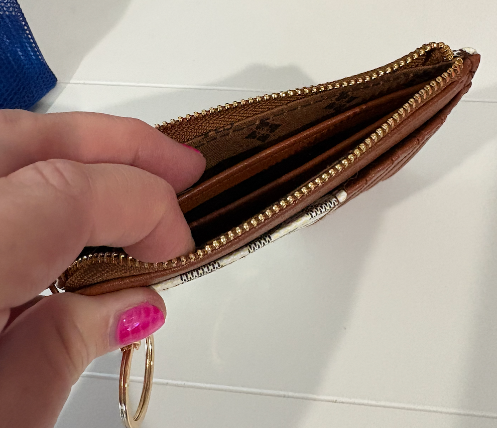 CHECKERED ZIPPER WALLET - IVORY