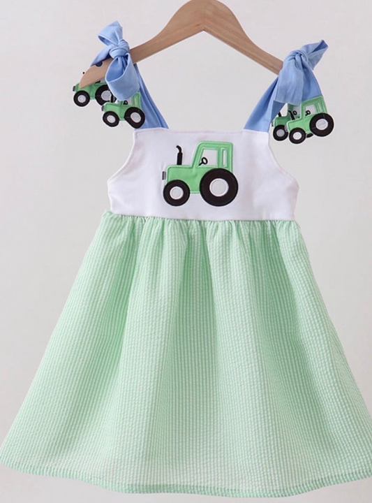 LITTLE GREEN TRACTOR DRESS