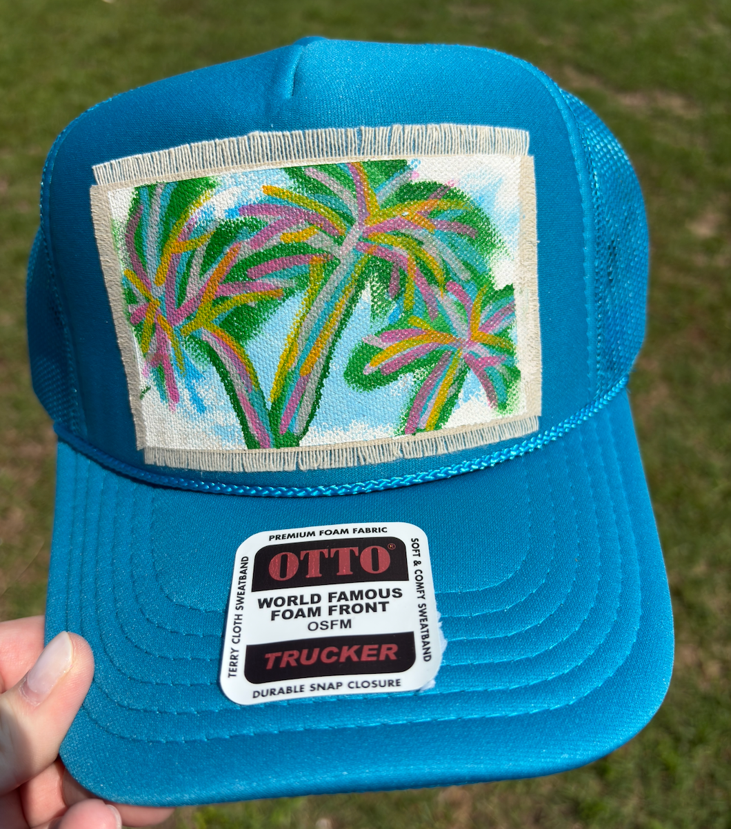 PALM TREE TURQUOISE HAND PAINTED HAT
