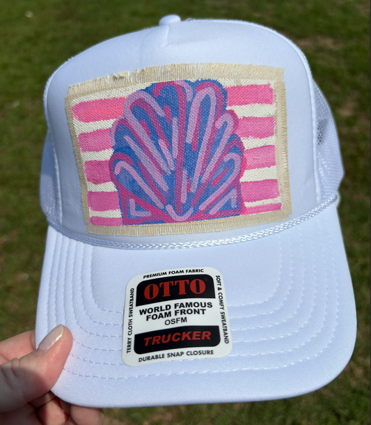 SHELL WHITE HAND PAINTED HAT