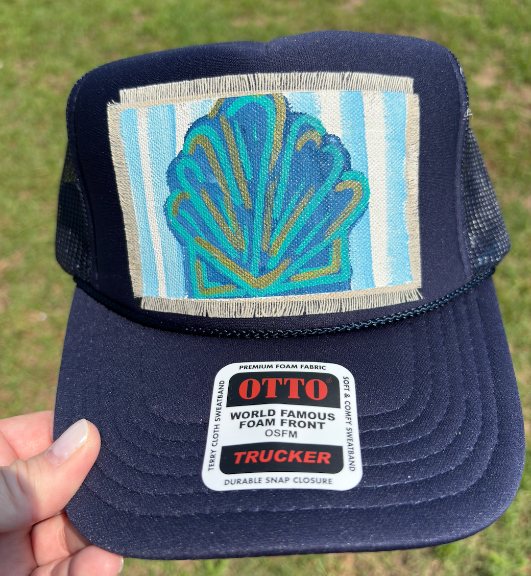 SHELL NAVY HAND PAINTED HAT