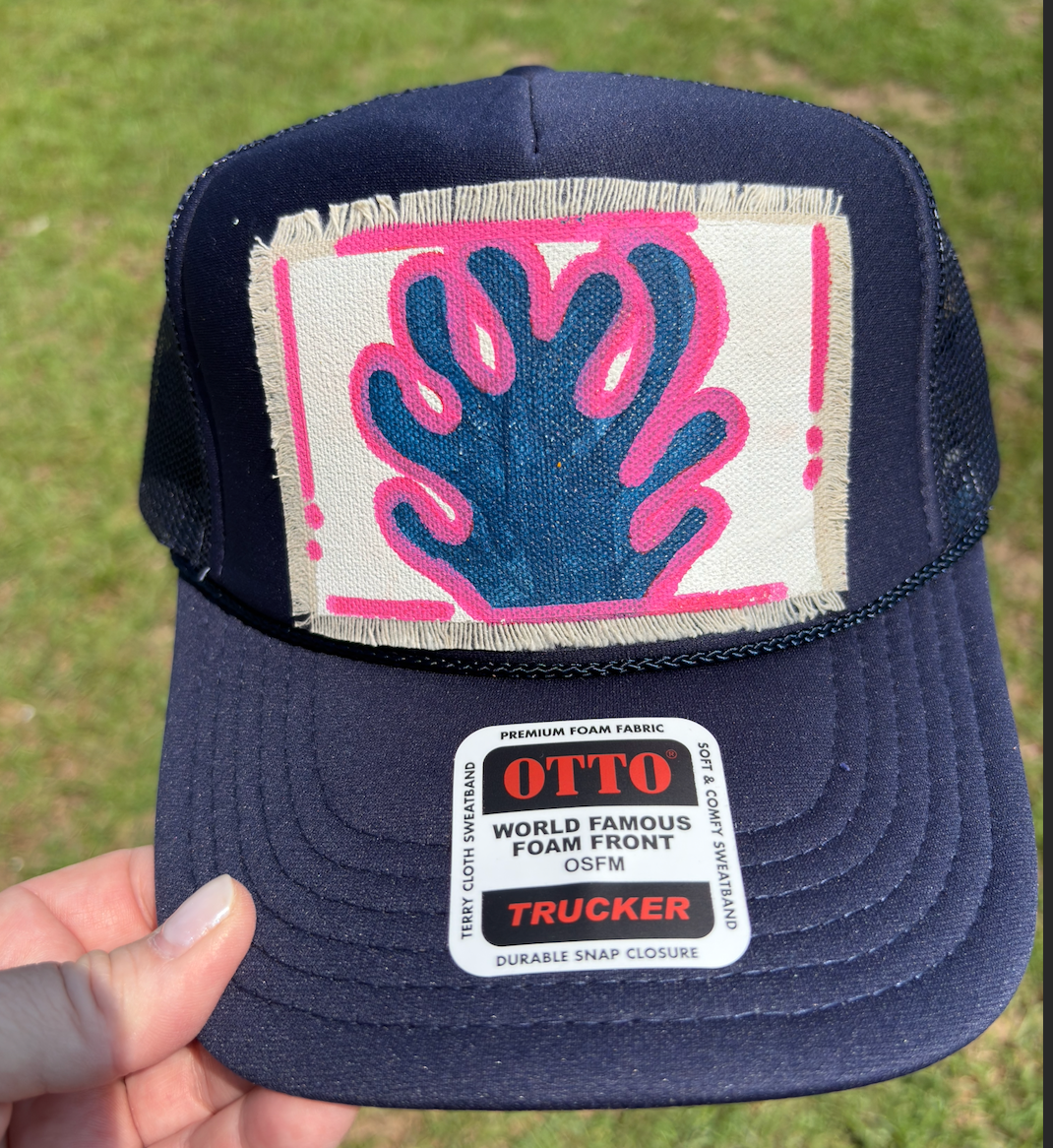 CORAL NAVY HAND PAINTED HAT